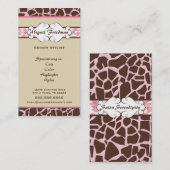 Visitekaartje voor het afdrukken van dieren: Roze (Voorkant / Achterkant)