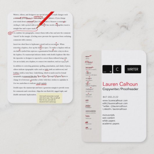 visitekaartje voor review/copywriter (Voorkant / Achterkant)