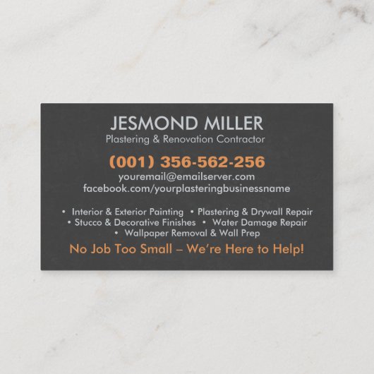 Visitekaartje voor stukadoorsdiensten en schilderd (Achterkant)