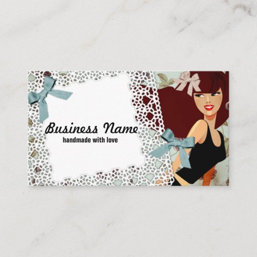 visitekaartje - vrouw, mode, meisje, haarboog (Voorkant)