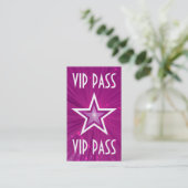 Visitekaartje wit achterzijde roze ster 'VIP PASS' (Staand voorkant)