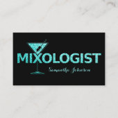 Visitekaartje zwart/Turquoise Glitter Bartender (Voorkant)