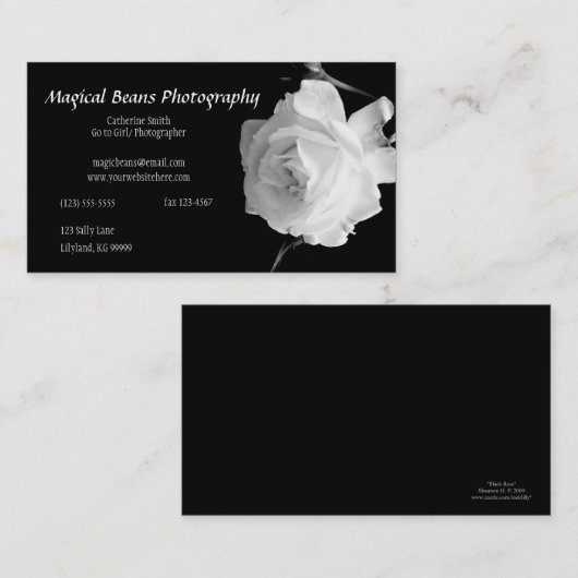 Visitekaartje zwart-wit rozenprofiel (Voorkant / Achterkant)