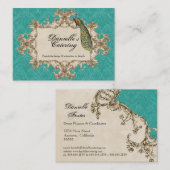 visitekaartjes - Blauwgroen Peacock & Etchings (Voorkant / Achterkant)