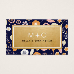 Visitekaartjes van de Monogram Navy Blue Gold Flow