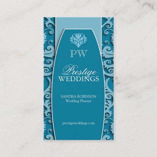 Visitekaartjes van Elegant Damask Wedding Planner (Voorkant)