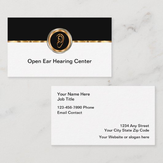 Visitekaartjes van het Classy Hearing Aid Center (Voorkant / Achterkant)