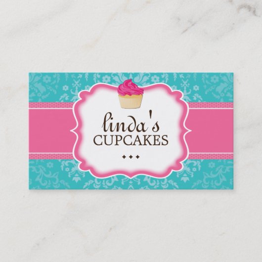 Visitekaartjes van Lovely Damask Cupcake (Voorkant)