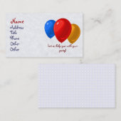 Visitekaartjes van partijballon (Voorkant / Achterkant)
