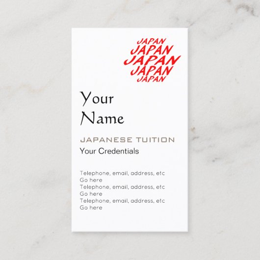 Visitekaartjes voor de aanwijzing van Japanse test Afsprakenkaartje (Voorkant)
