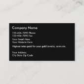 Visitekaartjes voor goudbeleggingen van de klasse (Achterkant)