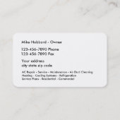 Visitekaartjes voor verwarming en koeling (Achterkant)