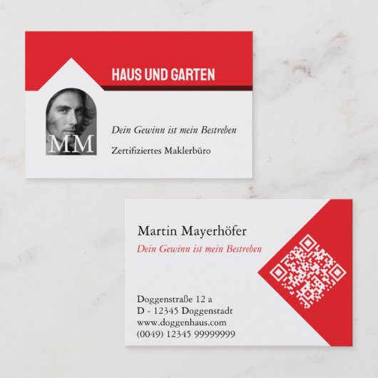 Visitenkarte rot weiss Makler Immobilien Visitekaartje (Voorkant / Achterkant)