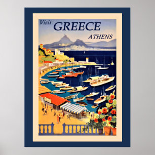 Visitez Athènes Grèce, affiche de voyage vintage.