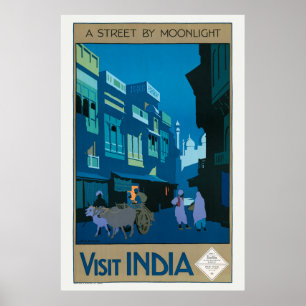 Visitez India A Street by Moonlight Travel Poster