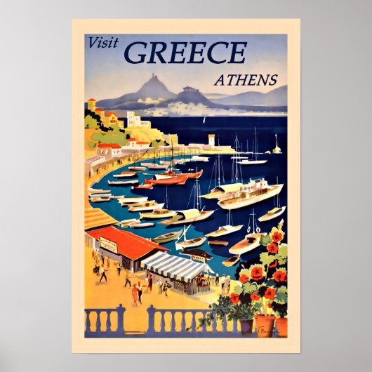 Visitez la Grèce, affiche de voyage vintage, (Devant)