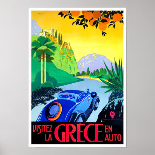 Visitez la Grèce en voiture voyage vintage Poster