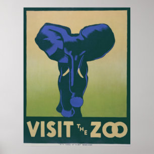 Visitez le Zoo Elephant Vintage WPA Poster