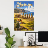 Visitez l'île de Pâques - Affiche de voyage vintag (Bureau à domicile)