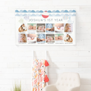 Visjongen 1e verjaardag mijlpaal 12 maanden foto spandoek