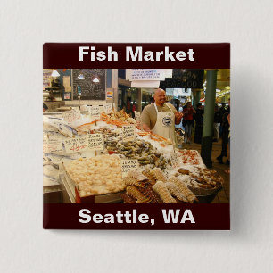 Vismarkt Seattle Washington Vierkante Button 5,1 Cm