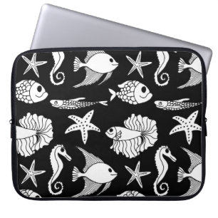 Vismotief: zwart wit patroon. laptop sleeve