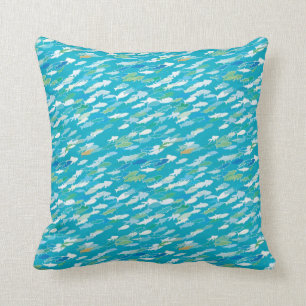 Vispatroon, blauw, wit, groen kussen