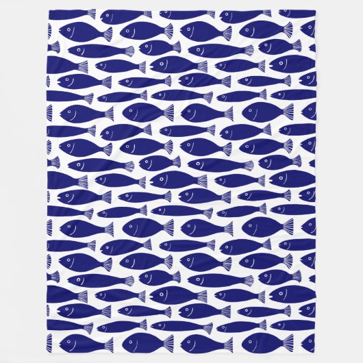 Vispatroon - Donkerblauw op wit Fleece Deken (Voorkant)