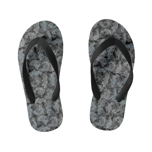 Vispatroon, dubbele kleuren b. Zwart BG Kinder Teenslippers (Voetbed)