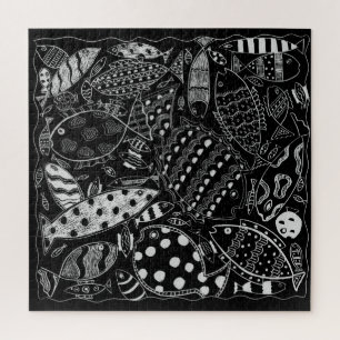 Vispatroon Zwart En Wit Moderne Kunst Legpuzzel