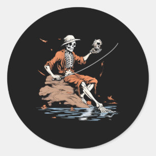 Vissen Bass Fisher Skelet Halloween Ronde Sticker