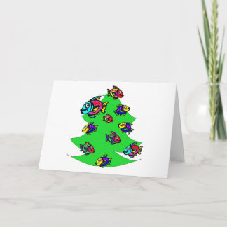 vissen bij Kerstboom Feestdagen Kaart