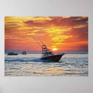 Vissen Boat, bij Key West, Florida, Sunset Poster
