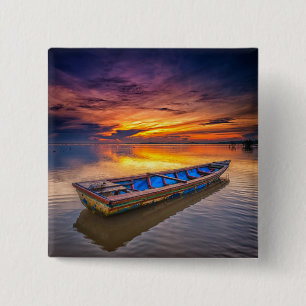 Vissen Boat op zonsopgang Jubakar Beach Vierkante Button 5,1 Cm