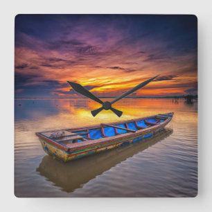 Vissen Boat op zonsopgang   Jubakar Beach Vierkante Klok