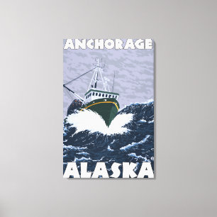 Vissen Boat Scene - Anchorage, Alaska Canvas Afdruk