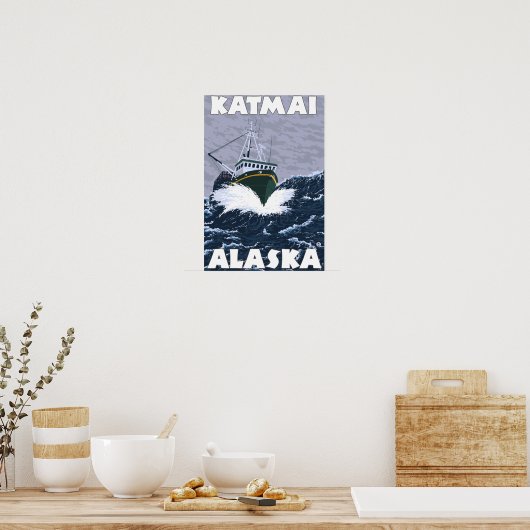 Vissen Boat Scene - Katmai, Alaska Poster (Keuken)
