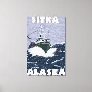Vissen Boat Scene - Sitka, Alaska Canvas Afdruk