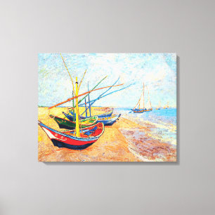 Vissen boten op het strand bij Saintes-Maries Canvas Afdruk