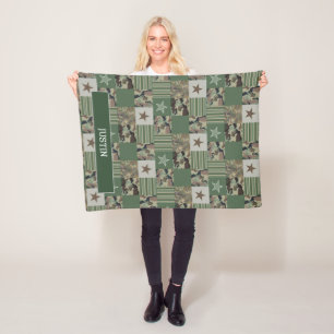 Vissen Camouflage Camo Patchwork Khaki Green Fleece Deken