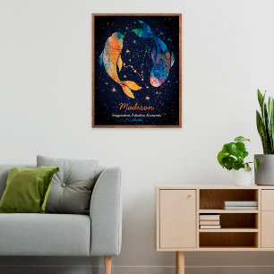 Vissen Constellatie Zodiac Waterverf Sterrenstelse Poster
