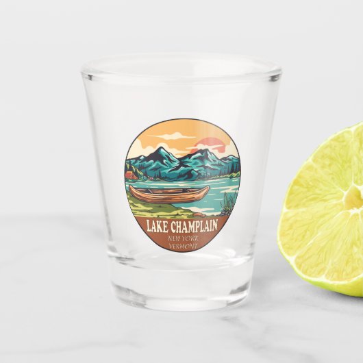 Vissen Emblem bij het meer van ChamPlavlakte Boati Shot Glas (Voorkant)