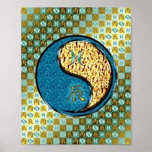 Vissen en vuur draak poster