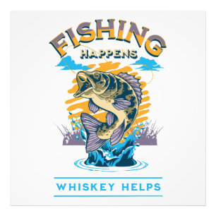 Vissen gebeurt. Whisky helpt! Foto Afdruk