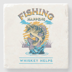 Vissen gebeurt. Whisky helpt! Stenen Onderzetter