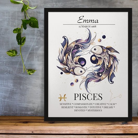 Vissen Gepersonaliseerde Elegante Zodiac Waterverf Poster