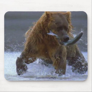 VISSEN GRIZZLY BEER & ZALM Wildlife Mousepad Muismat