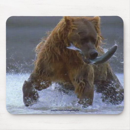 VISSEN GRIZZLY BEER & ZALM Wildlife Mousepad Muismat (Voorkant)