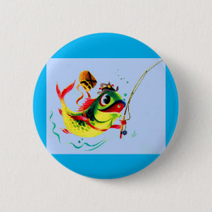 Vissen in de jaren veertig ronde button 5,7 cm