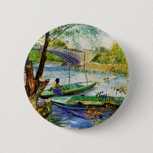 Vissen in de lente, Vincent van Gogh. Mooi vis Ronde Button 5,7 Cm
